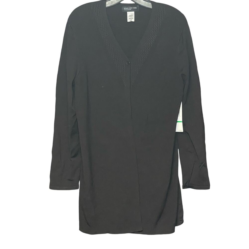 Jones New York heavyweight long black cardigan button $119 MSRP women’s size L